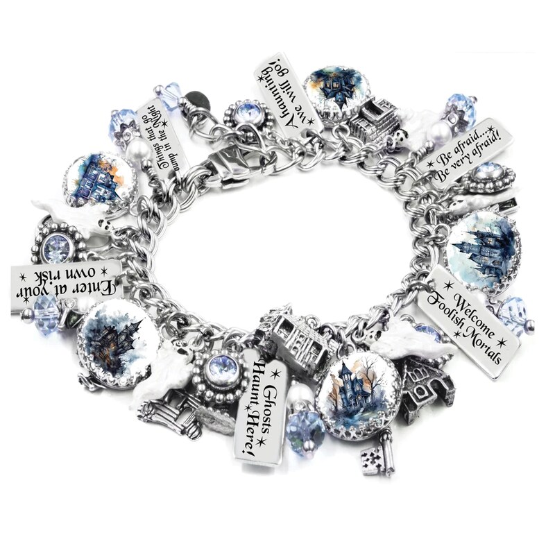 Haunted House Charm Bracelet with Ghosts for Halloween Gifts